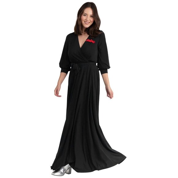 Buru Dresses & Skirts - NWT Buru black stretch jersey wrap maxi dress
